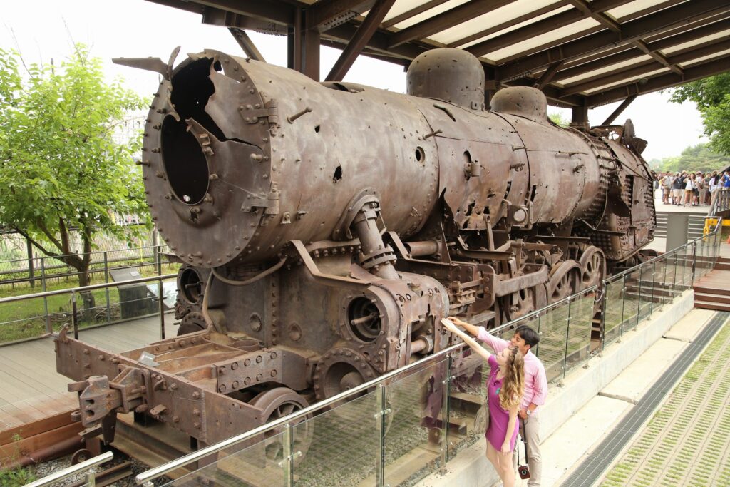 A photo of the Iron Horse Steam Locomotive at Jangdan Station in the DMZ