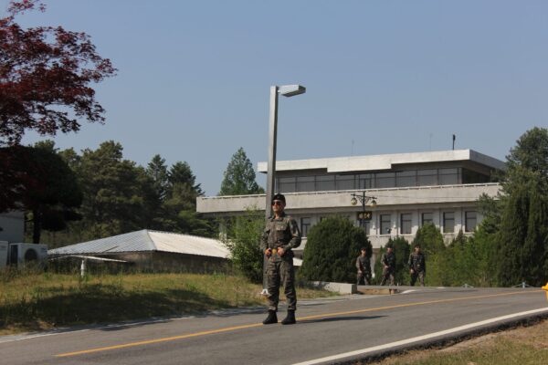 South Korean Panmunjom Soldiers blocking the way towards Panmungak and North Korea